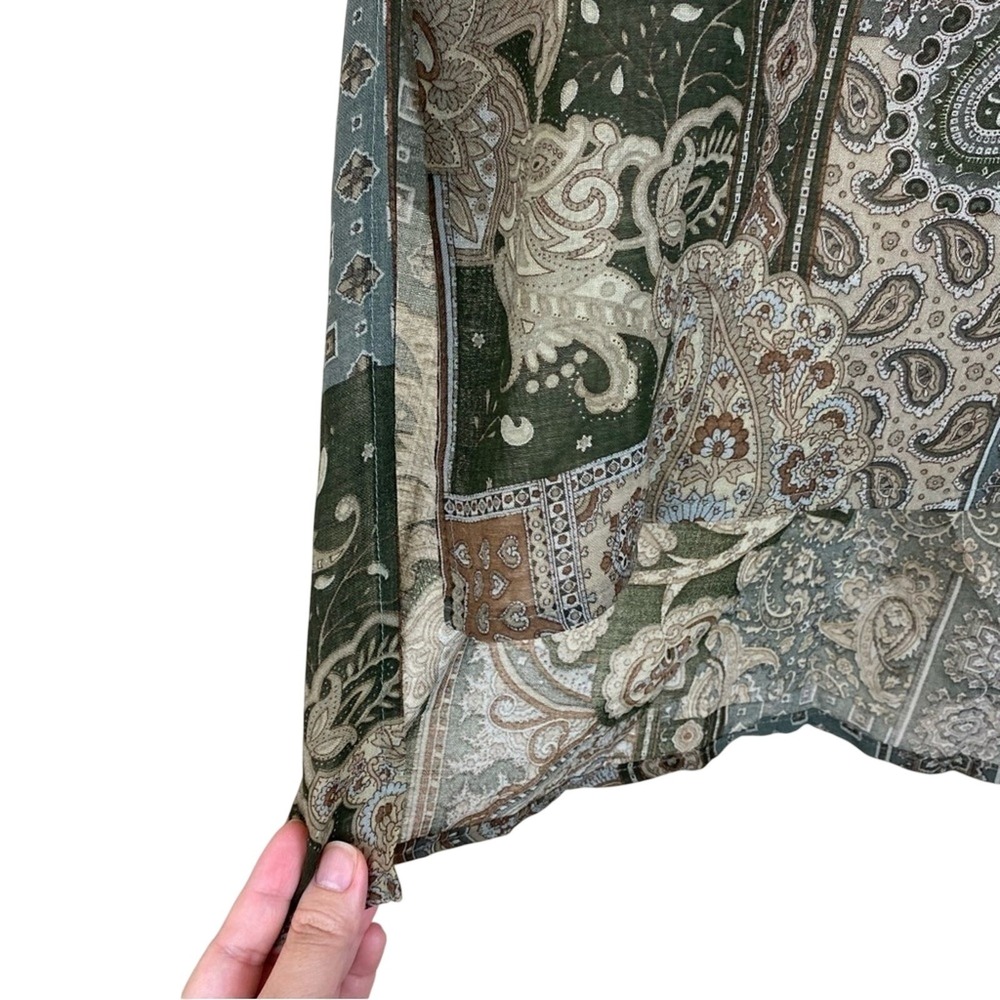Vintage Aquascutum Paisley Patchwork Earthy Tone Wool blend Sheer Tunic Top 8 - Picture 4 of 7